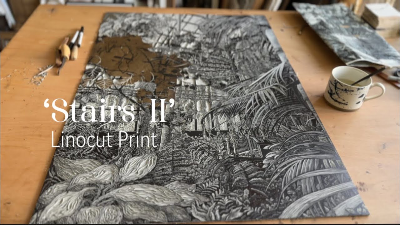 Making ‘Stairs II’ Linocut Print and which tools do I use 🌿