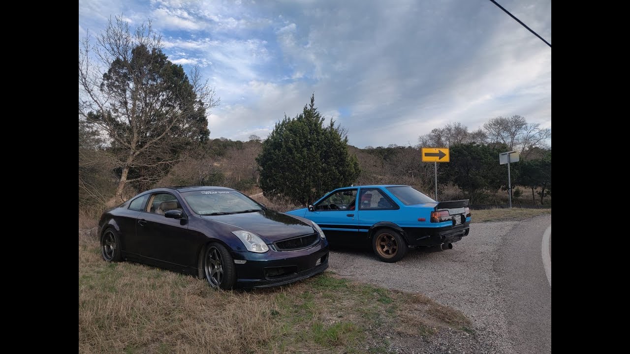 AE86 Trueno VS G35 Skyline Touge Lime Creek rd Austin TX