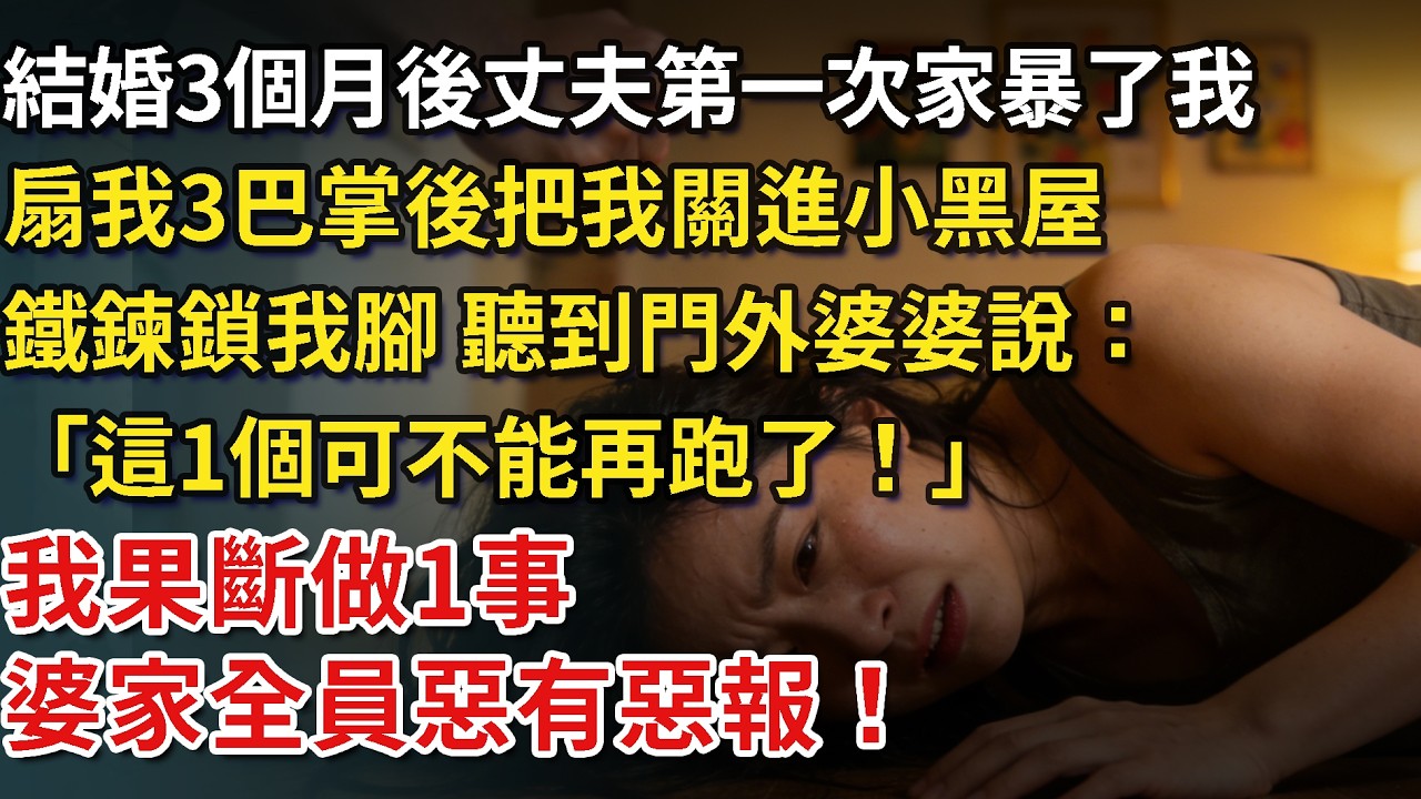 結婚3個月後丈夫第一次家暴了我，扇我3巴掌後把我關進小黑屋，鐵鍊鎖我腳，聽到門外婆婆說：「這1個可不能再跑了！」我果斷做1事，婆家全員惡有惡報！#為人處世#情感