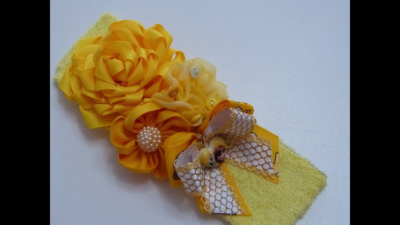 Como Hacer Flor con Listón Delgado, How to make flower with thin ribbon