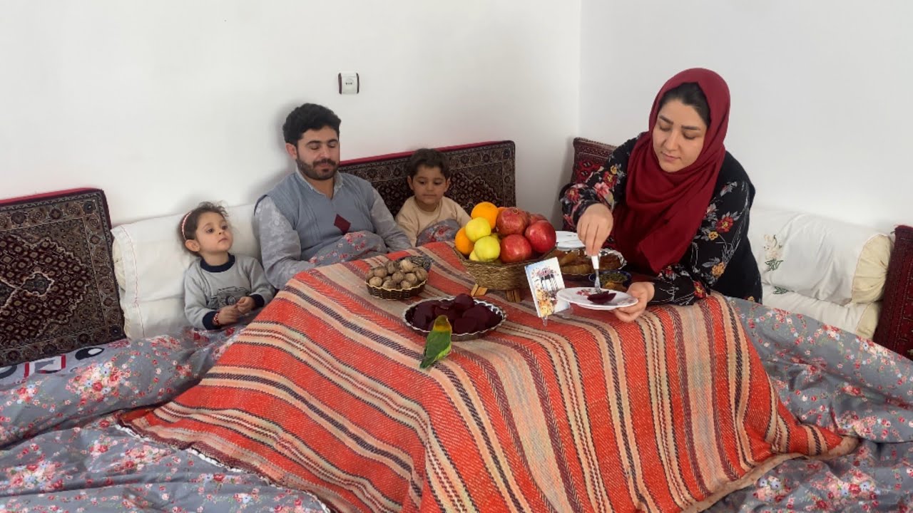 The art of warm village life | Cozy and peaceful rural life | Iranian cooking and Yalda celebration