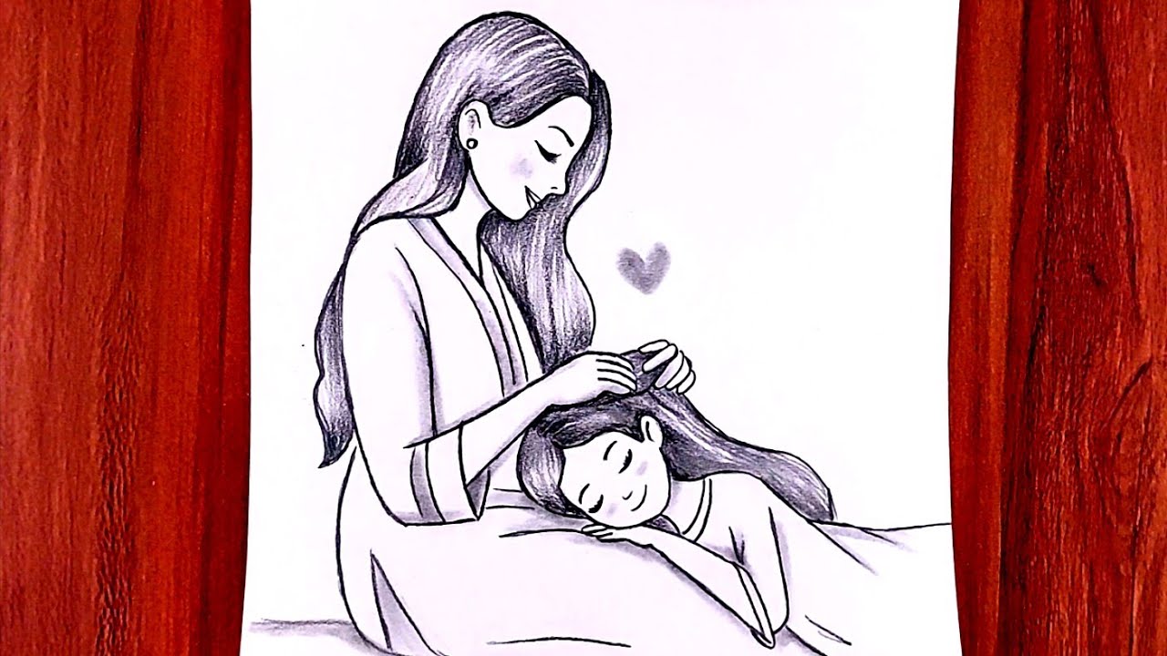 Simple and easy mother daughter drawing/ Mother's love pencil sketch for beginners