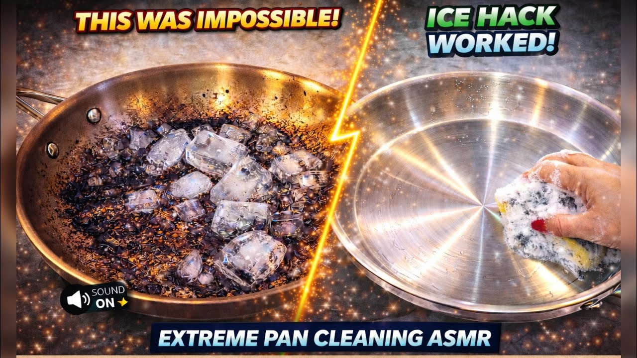 WASHING A BURNT PAN WITH ICE 🧊 | Extremely Satisfying ASMR