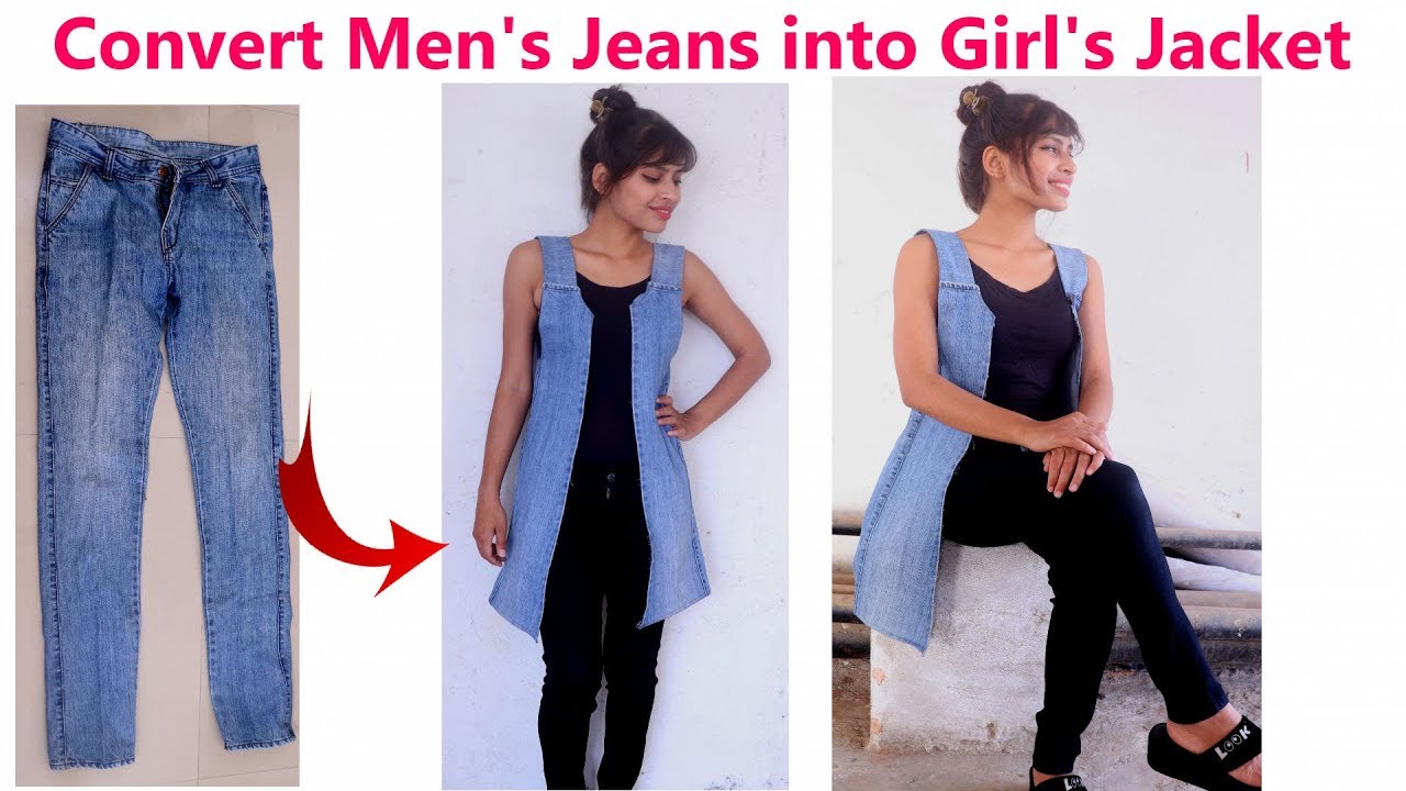 DIY: Convert/ Reuse/ Recycle Men's Old Jeans into Girl's Jacket/ Diy Girl's denim jacket