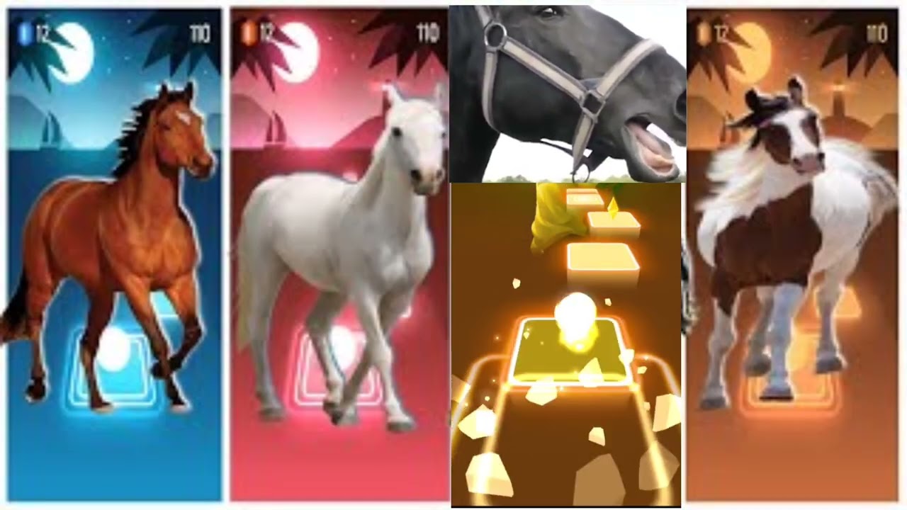 Funny Horse🐎🆚Funny Pony🐎🆚Funny Zebra🦓🆚Funny Buffalo🐂🔴Tiles Hop EDM Rush #tileshopedmrush #rhythmgame
