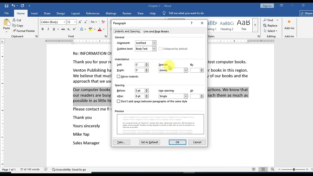 Paragraph formatting in Word 