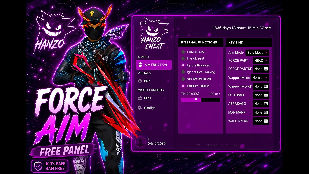 FREE FIRE FREE PANEL | AIM FORCE | TELEPORT 🎯 | HANZO HEX | 100% SAFE