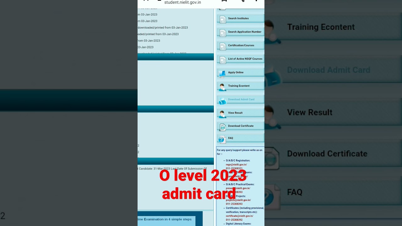o level 2023 admit card