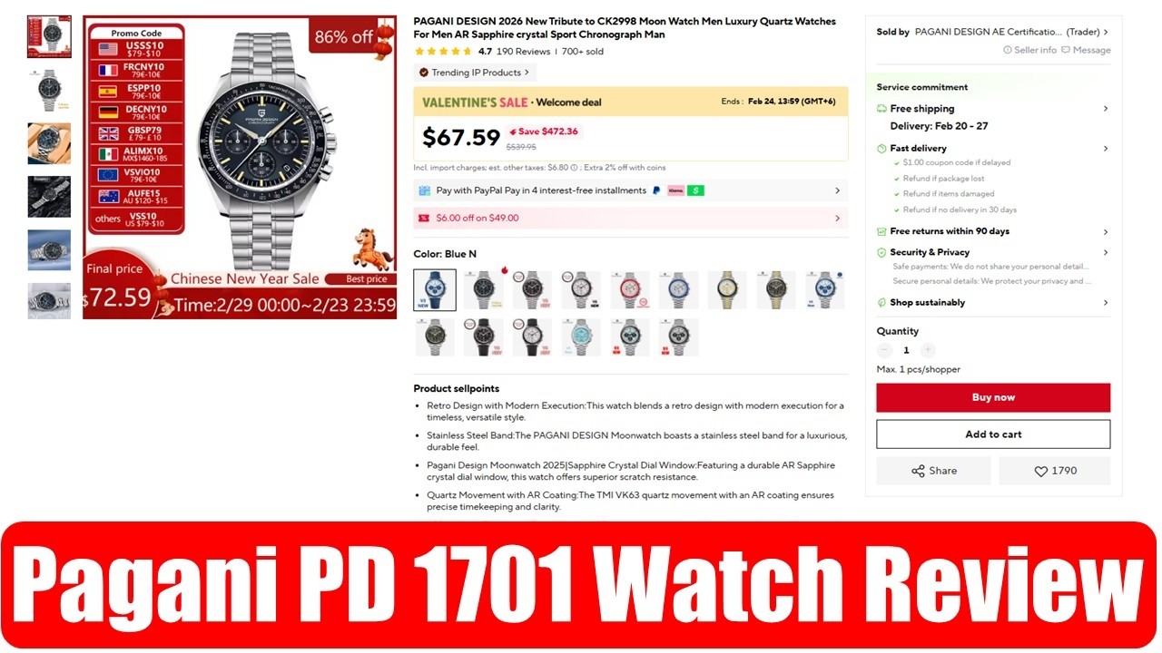 Обзор часов Pagani PD 1701 с AliExpress | Более 700 продано на AliExpress