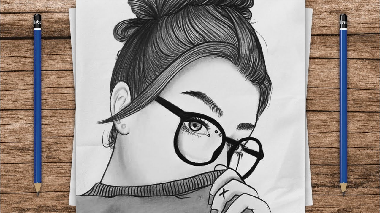 learn How To Draw Girl with glasses drawing