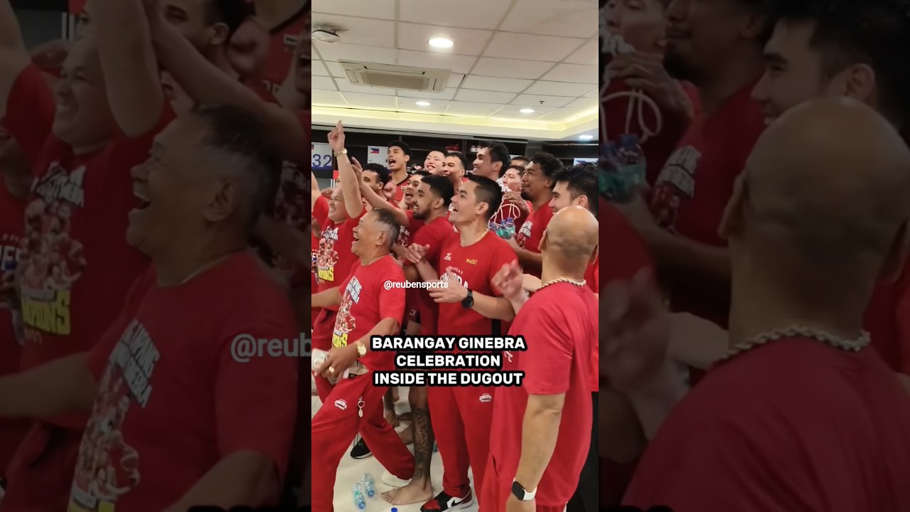 Barangay Ginebra celebration inside the dugout after winning the PBA 50 Commissioner's Cup finals