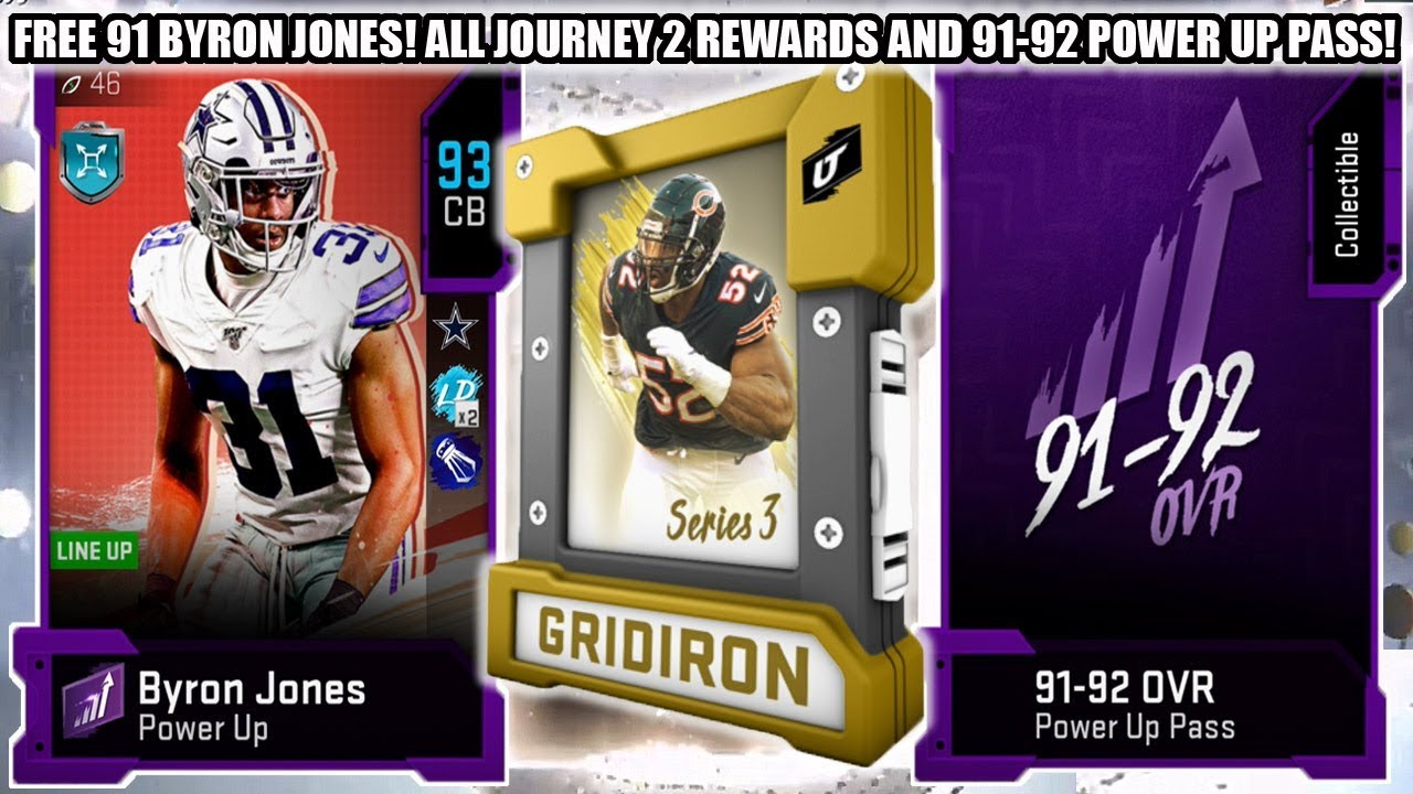 FREE 91 BYRON JONES! JOURNEY PART 2 REWARDS AND 91-92 POWER UP PASS! | MADDEN 20 ULTIMATE TEAM