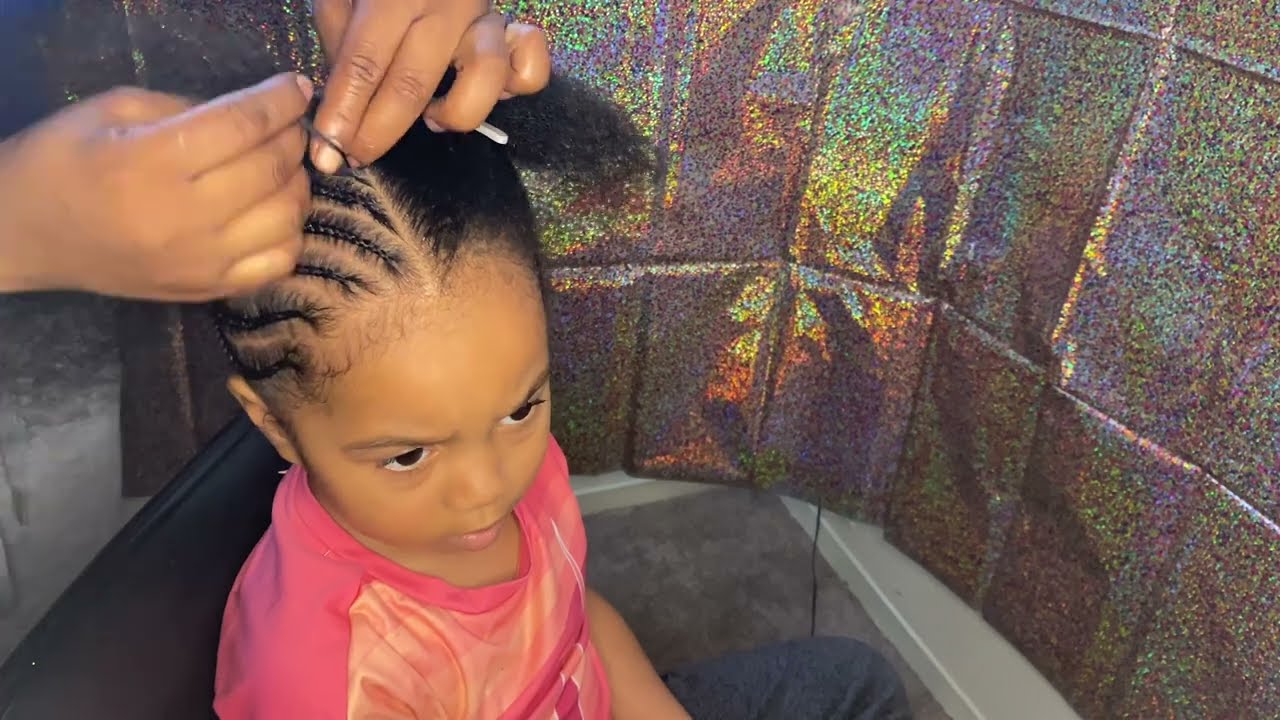 HOW TO BRAID TWO PONYTAILS WITH A KNOT BUN |CUTE PROTECTIVE HAIRSTYLES FOR BLACK KIDS 👧🏽