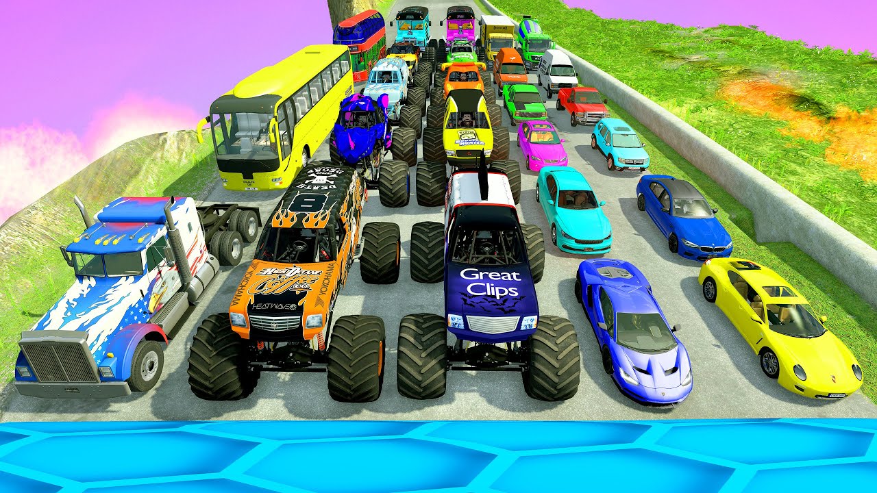 HT Gameplay Crash # 835 | Monster Trucks vs Massive Speed Bumps - Cars vs DOWN OF DEATH Thorny Road