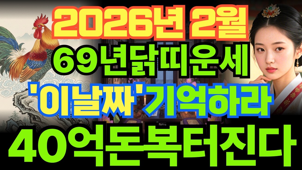 [1969년닭띠운세]69년기유생닭띠26년2월운세'이날짜'기억하라40억돈복터지는길일
