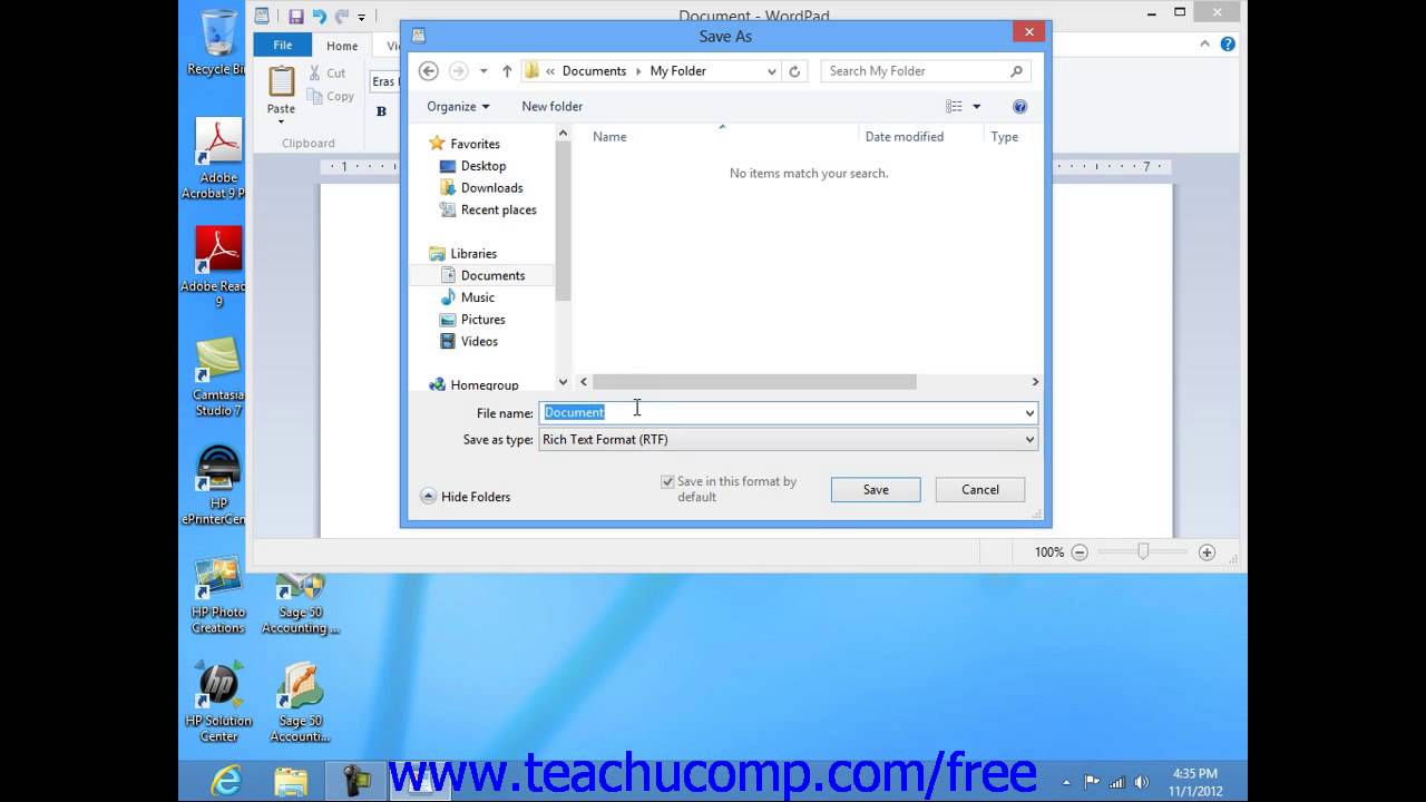Windows 8 Tutorial Saving a Document in WordPad Microsoft Training Lesson 7.4