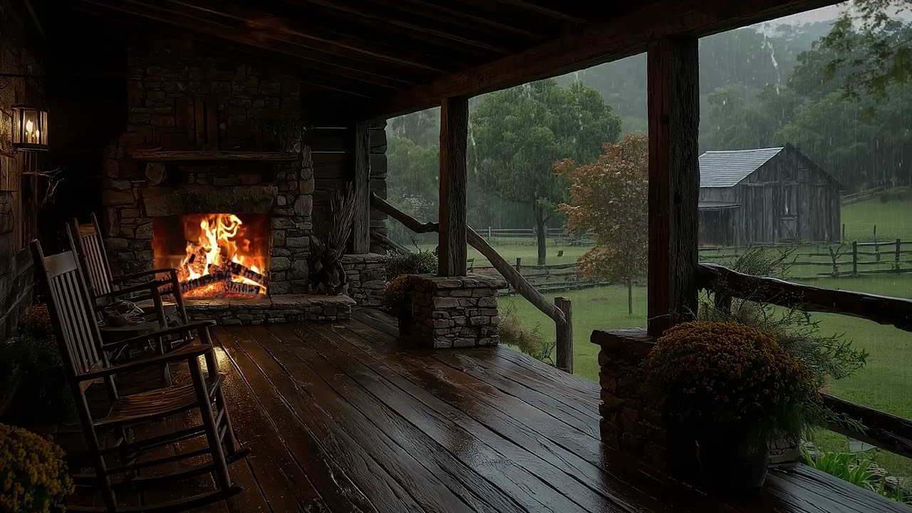 Early Summer Rain with Fireplace Sounds 🌧️🔥 | Peaceful Farm Ambience for Sleep & Relaxation