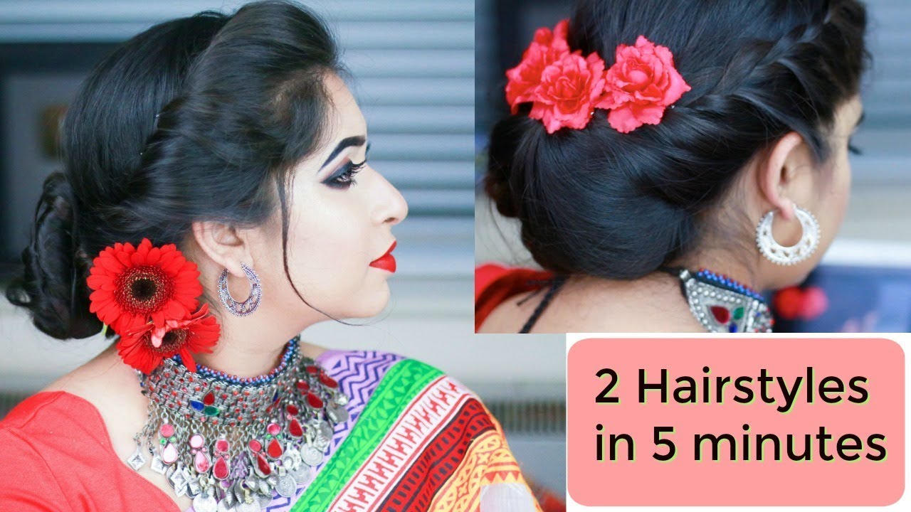 2 Simple Hairstyle  Simple Festival Buns for medium/long hair 2018 / Indian Bangladeshi Party hair