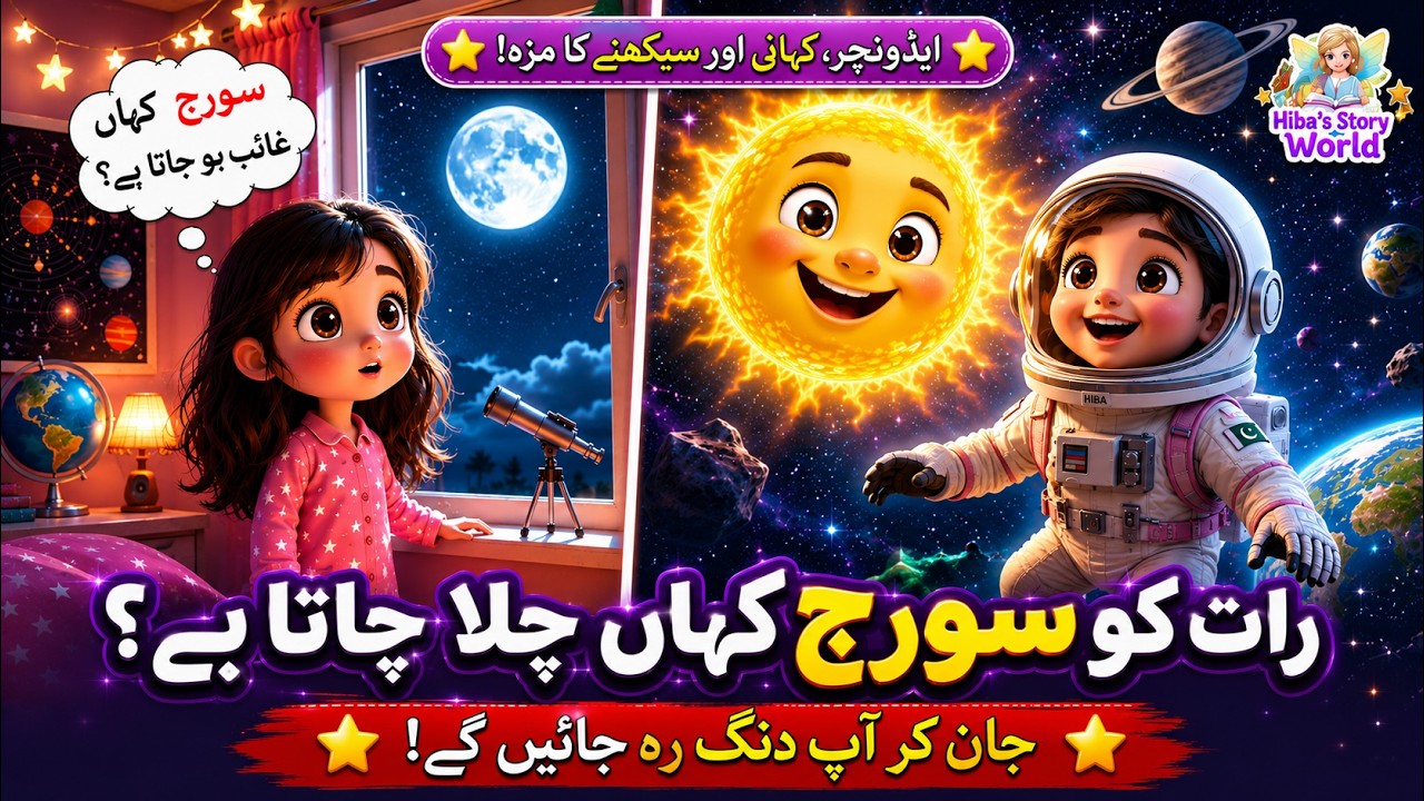 Urdu Khaniyan | Hiba Preshan hay 🚀🤔 Sooraj Rat Main Kahan Chala Jata hay 🌞? #educationalvideo #urdu