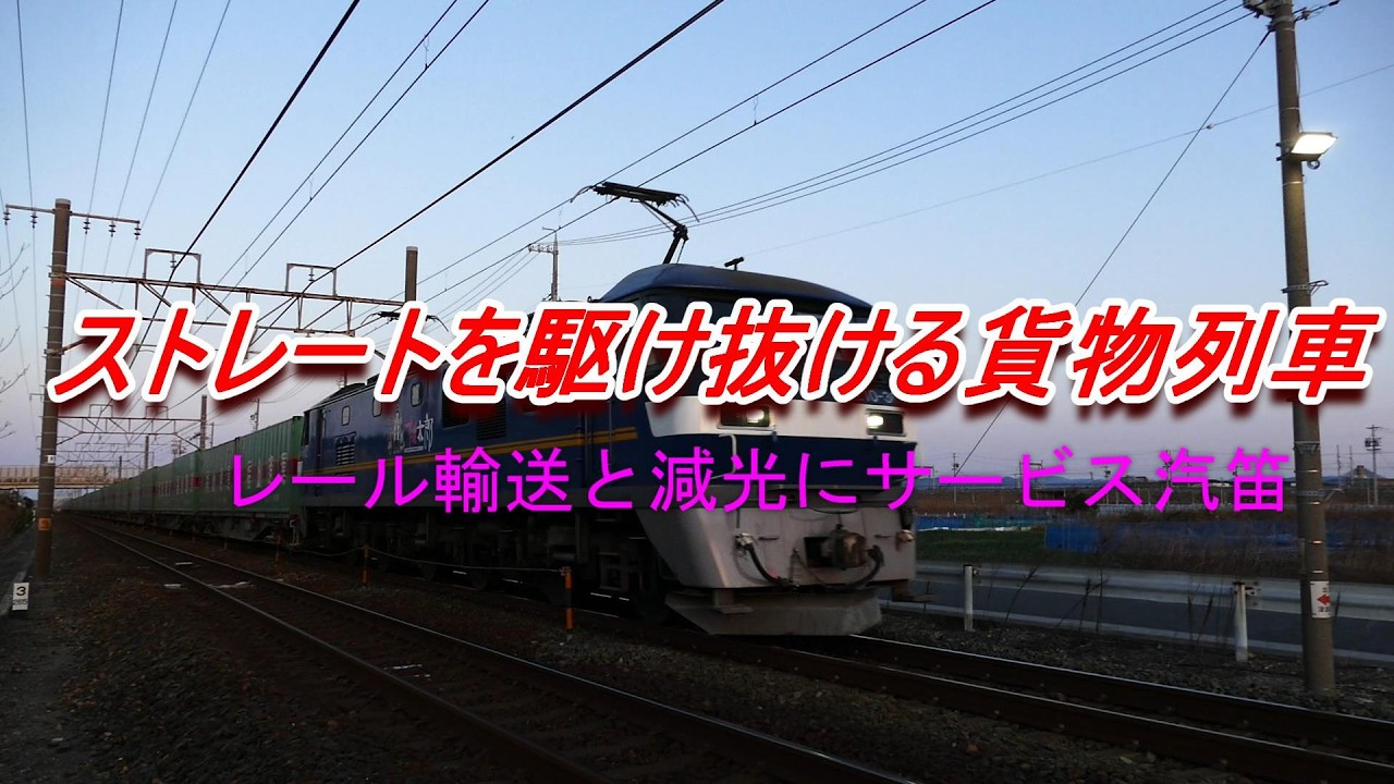 ストレートを高速で駆け抜ける朝の貨物列車 場所違いの踏切から7本 東海道本線