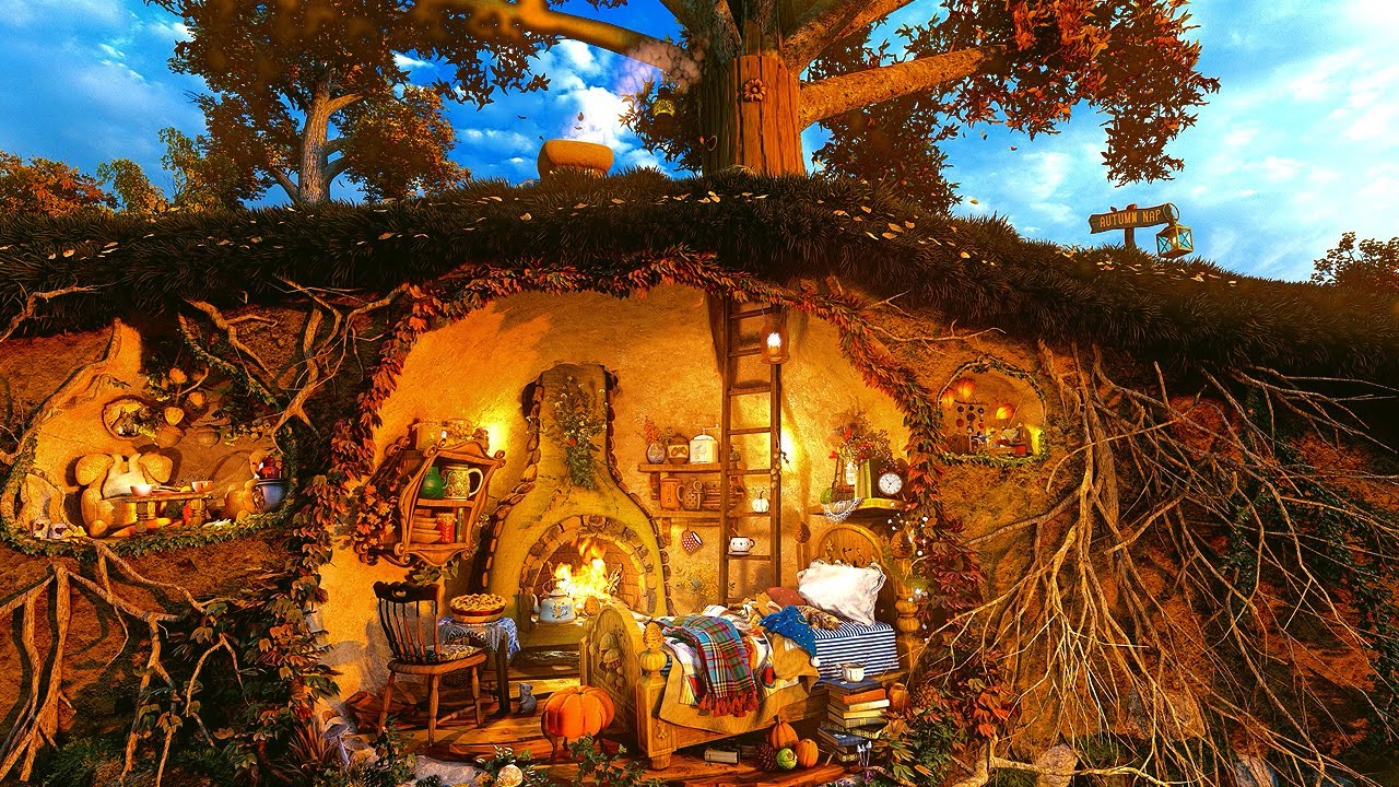 Autumn Nap in Fairy's Under-Earth Nest AMBIENCE 🍂🛏 with Crackling Fire Sounds and more | Fairy ASMR