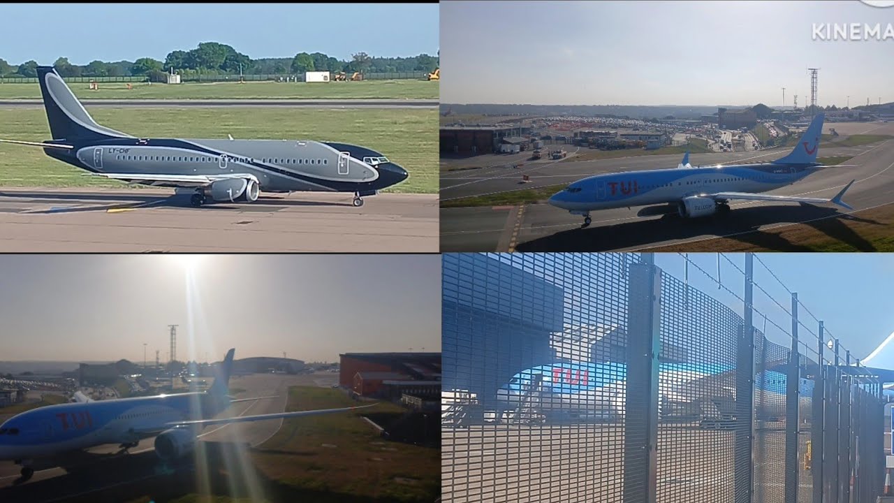 KlasJet Boeing 737-300, TUI Boeing 737 MAX 8 and Boeing 787-8 Dreamliner departure at Luton Airport