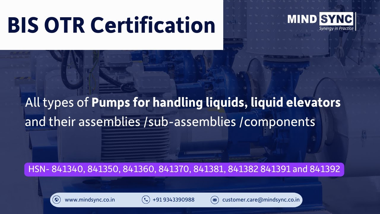 BIS Certification for Pumps for handling liquids, liquid elevators, and their assemblies | BIS OTR