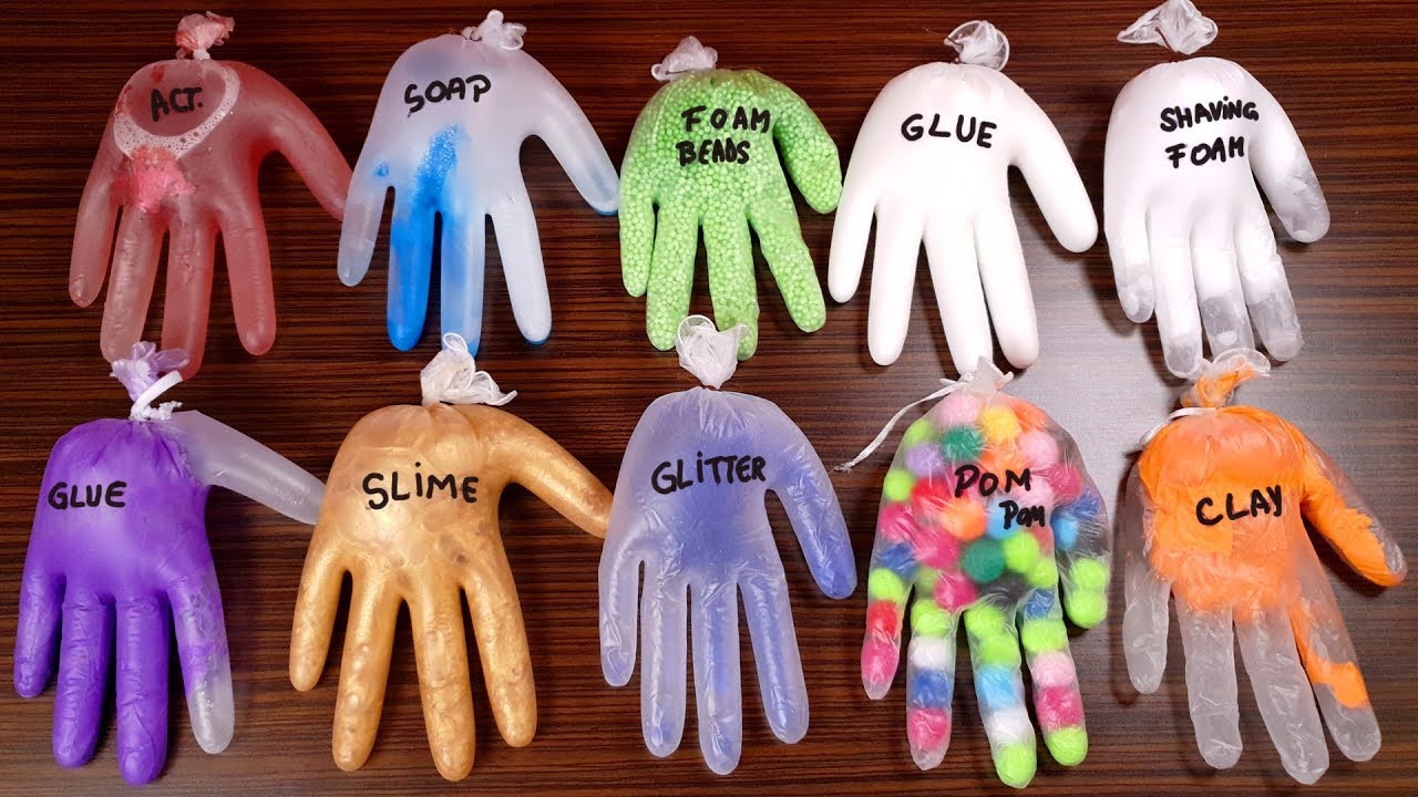 Making Slime With Gloves - Mixing Ingredients - Popping 10-Gloves