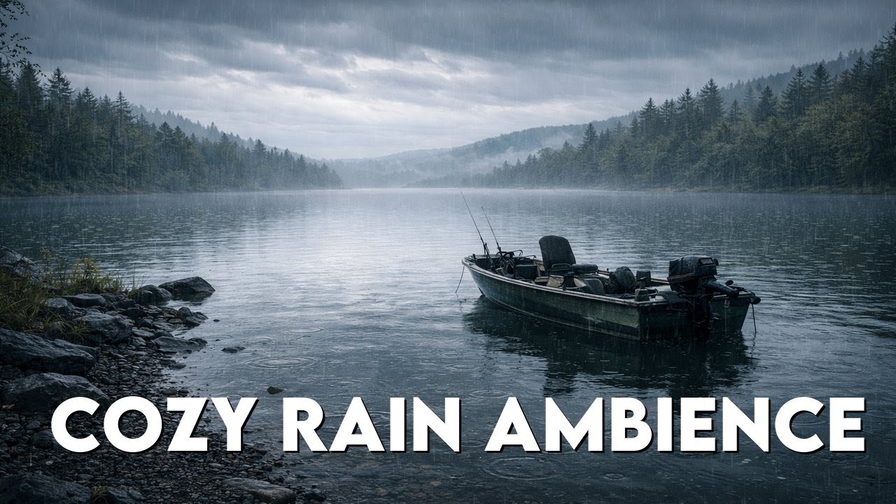 Rain Ambience | Fishing Lake Fishing Boat Morning – Steady Rain