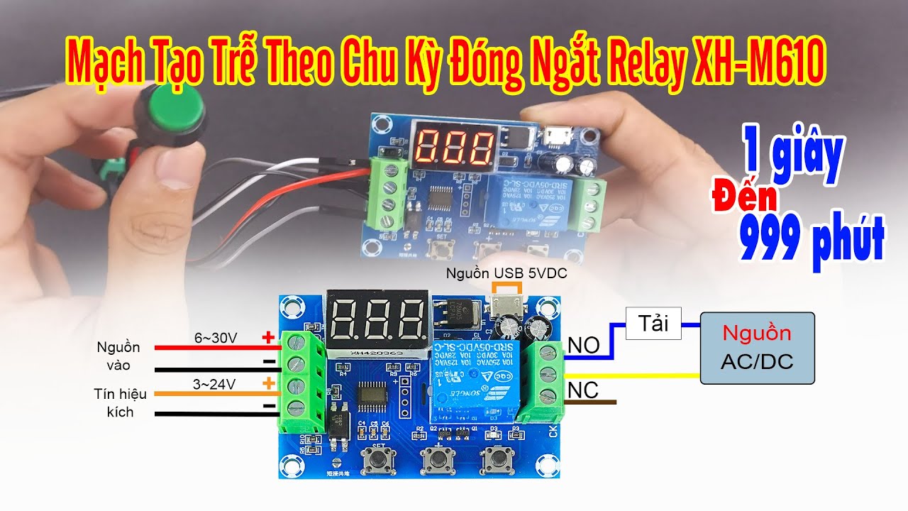 XH-M610 Module Hẹn Giờ Đóng Ngắt Theo Chu Kỳ 1 Relay (XH-M610 Timing Module 1 Relay)