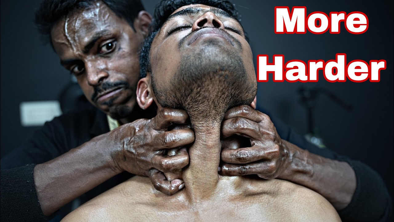 Very Unique Hard Massage By Strong Wrist Barber | ASMR Head And Shoulder Massage | Neck Cracking