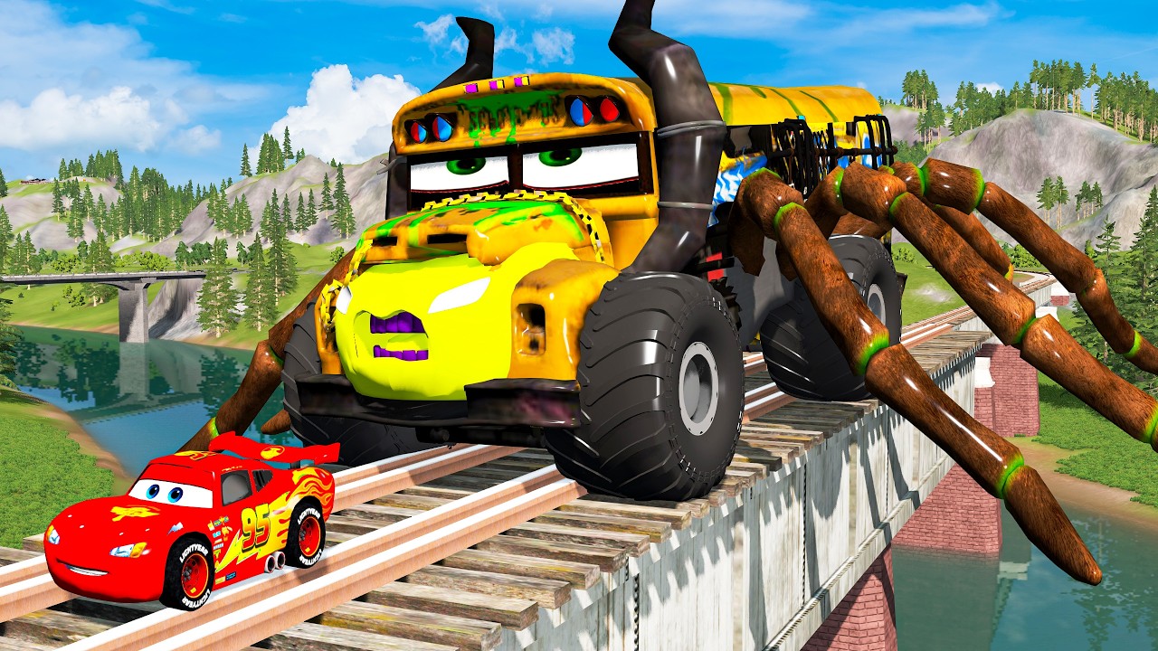 Giant SPIDER LEG BUS McQueen Truck Eater VS Cars Lightning McQueen Escape Monster Beamng Drive #10
