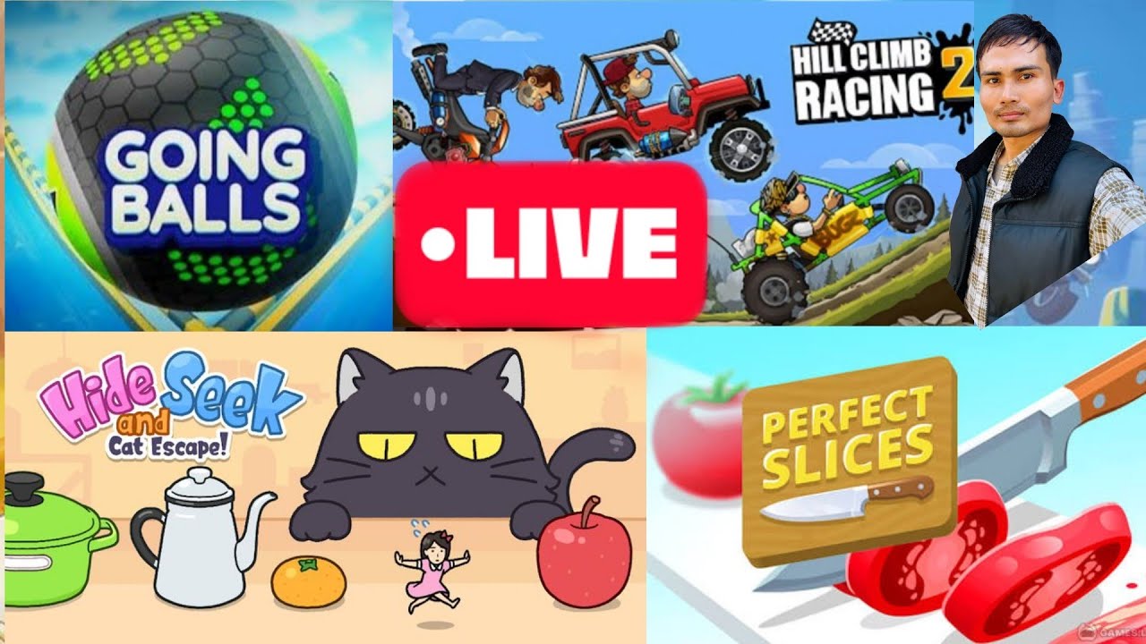 Perfect slices,going balls,hide & seek,hill climb racing2 game ,slap fight,vegitable cutting,