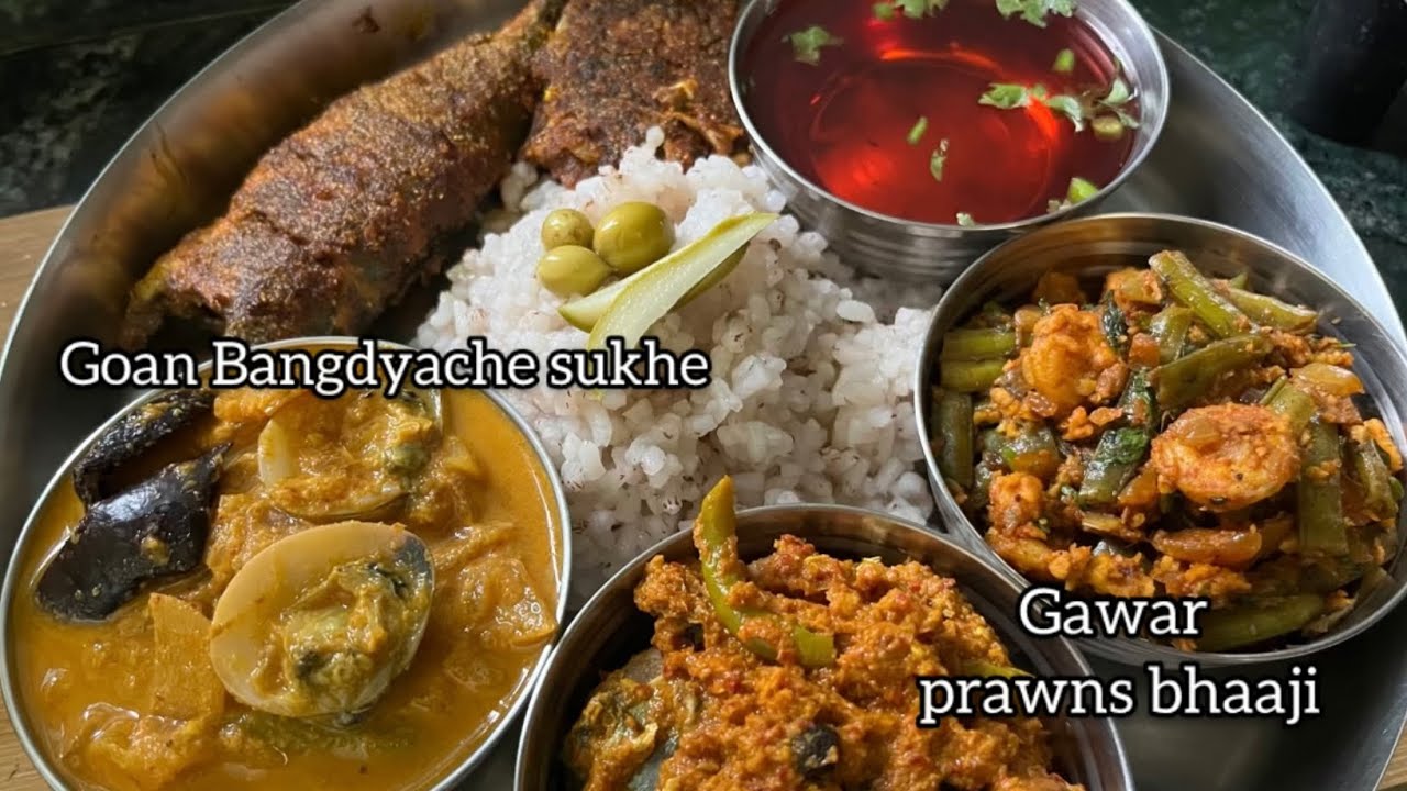 Goan bangdyanche sukhe and aat fry, khubyanchi kodi #seafood #fishthali 
