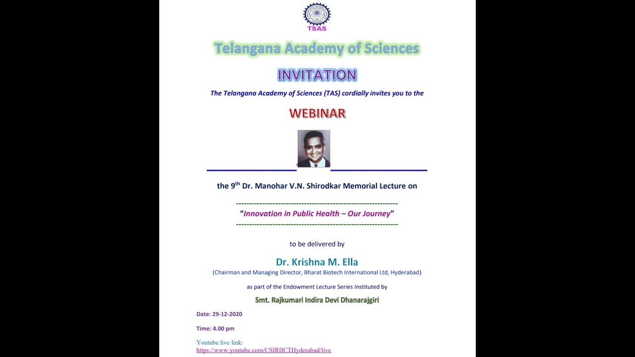 &ldquo;Innovation in Public Health &ndash; Our Journey&rdquo; by Dr. Krishna M. Ella - TAS Webinar