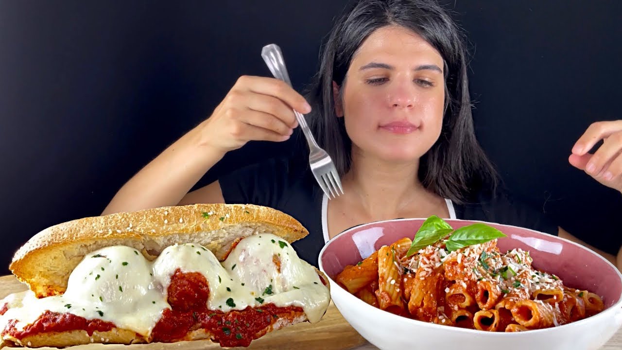 MEATBALL SUB & RIGATONI PASTA | MUKBANG | ASMR | EATING SOUNDS