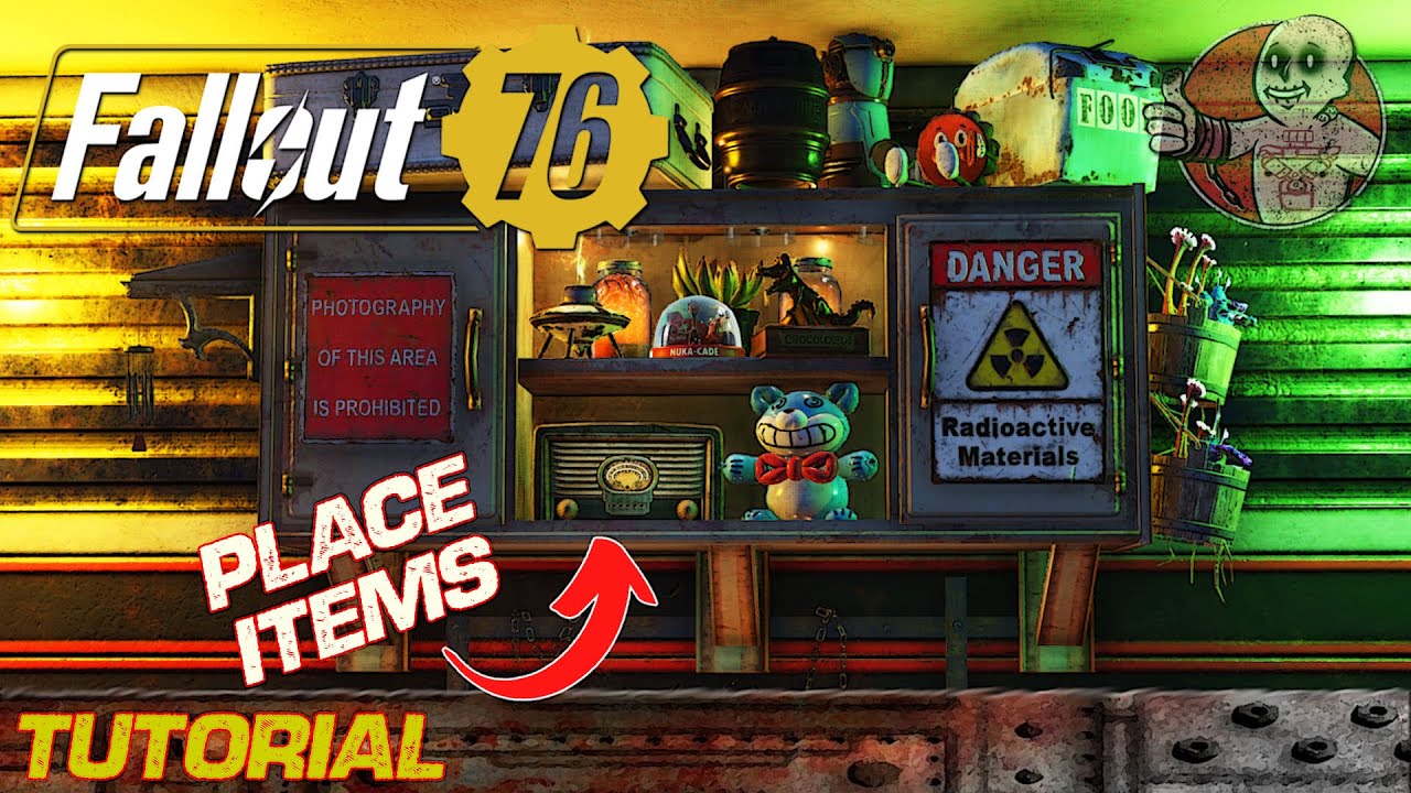Fallout 76 Camp Tutorial - How To Place Items In Cabinets & Shelves - By Nux