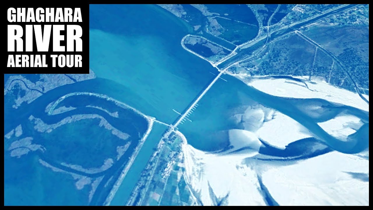 Ghaghara River India Karnali River aerial tour in imagery map video