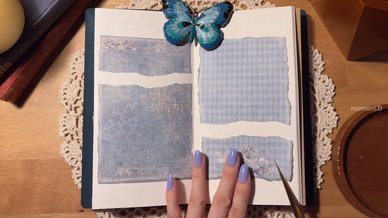 ASMR 푸르른 느낌 참 좋다… 이 조명, 온도, 습도.. 🐋💙 다이어리 꾸미기 Art Journaling #scrapbooking #collage #コラージュ