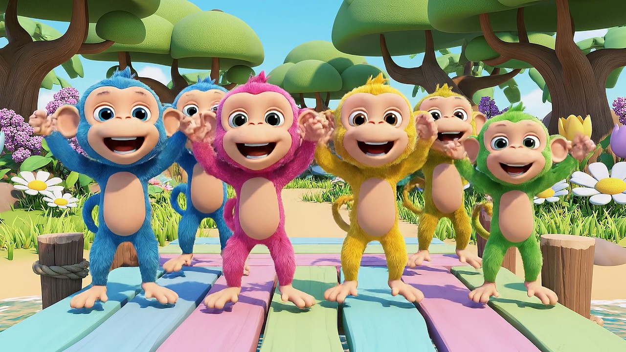 Cinco Pequeños Monos Títeres se Balancean | Canciones de Títeres y Rimas Infantiles
