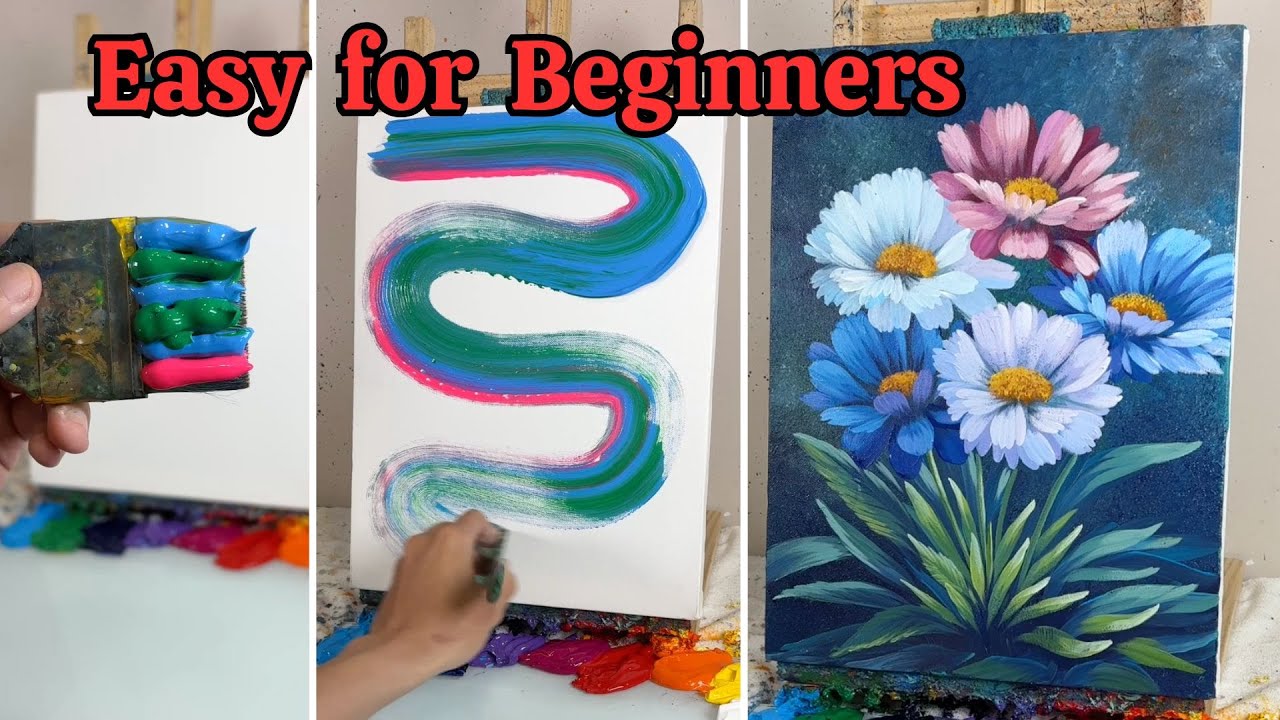 Colorful Daisy Flowers | STEP by STEP Acrylic Painting Tutorial for Beginners