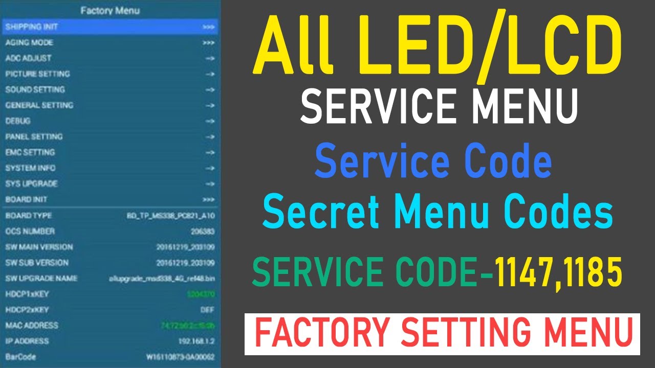 Hidden Secret Service Menu Codes for Sony, Samsung, LG and Philips,Pentanik,Walton TV
