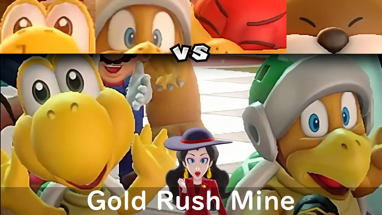 Super Mario Party Koopa Troopa and Hammer Bro vs Pom Pom and Monty Mole #134 Gold Rush Mine