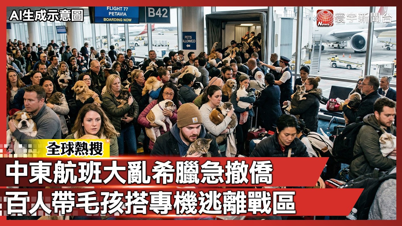 中東航班大亂希臘急撤僑 百人帶毛孩搭專機逃離戰區｜#寰宇新聞
