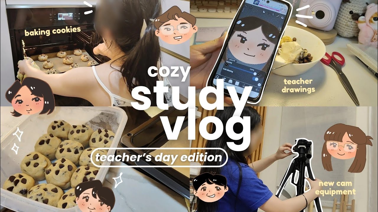 cozy SHS Study vlog 🍪🎀 teachers day gift ideas, baking cookies, cute cozy art, note-taking