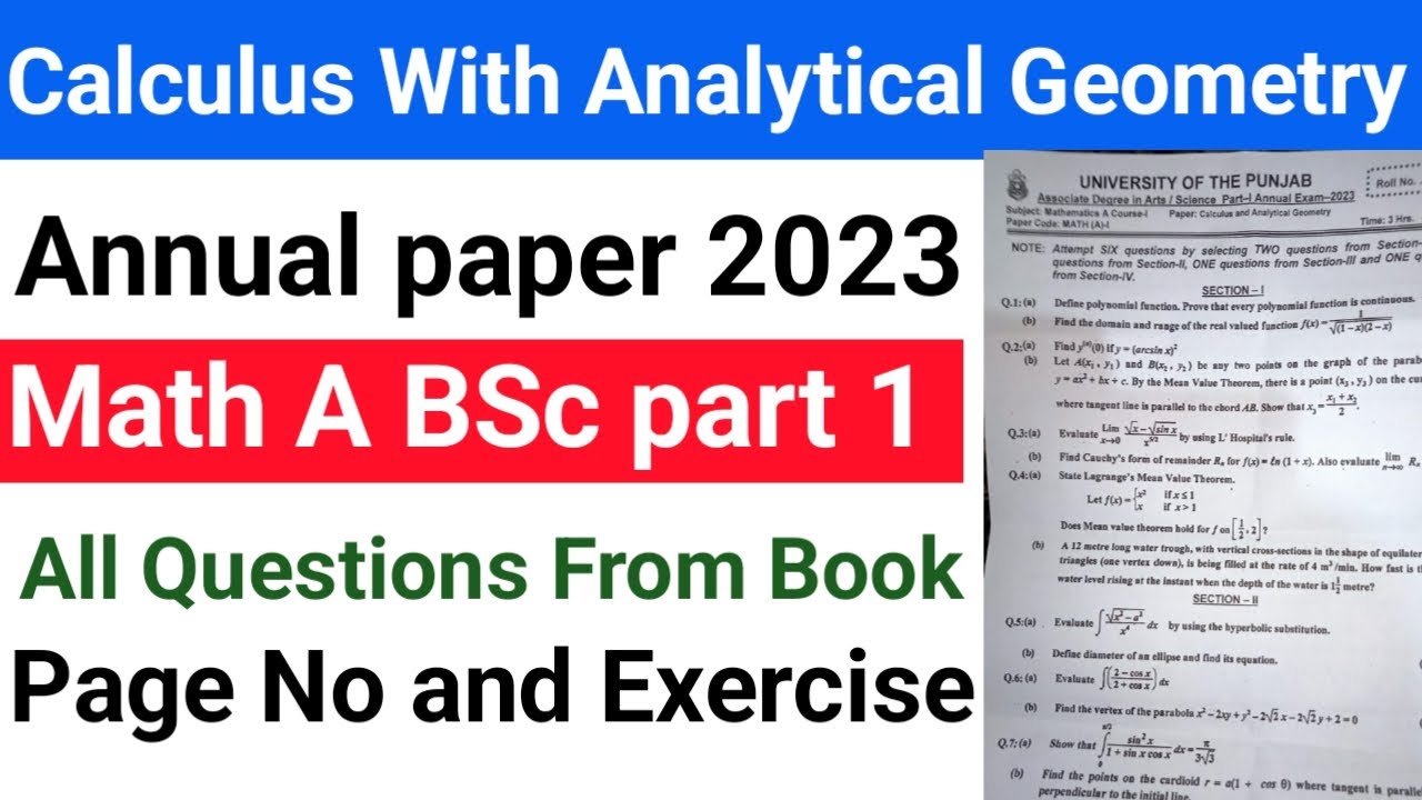 Math A BSc part 1 Annual Paper 2023 Complete Questions From book Calculus with analytical geometry