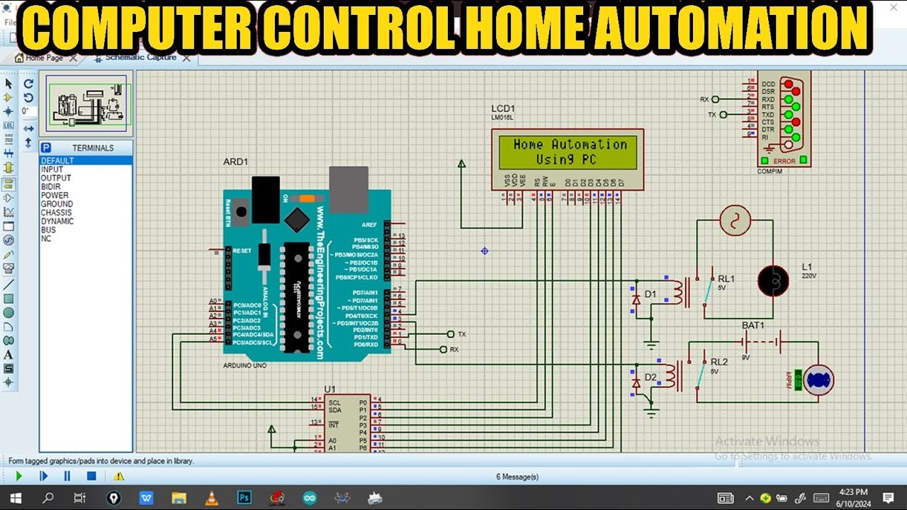 how to make a computer (pc) controlled home automation system using arduino on Proteus