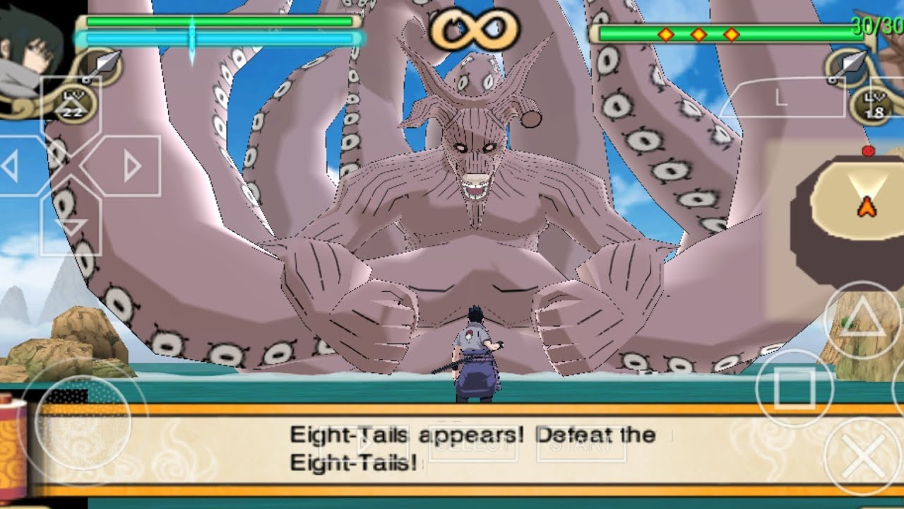Sasuke vs Eight tail beast Naruto shippuden ultimate ninja impact ppsspp android (30/30Fps)
