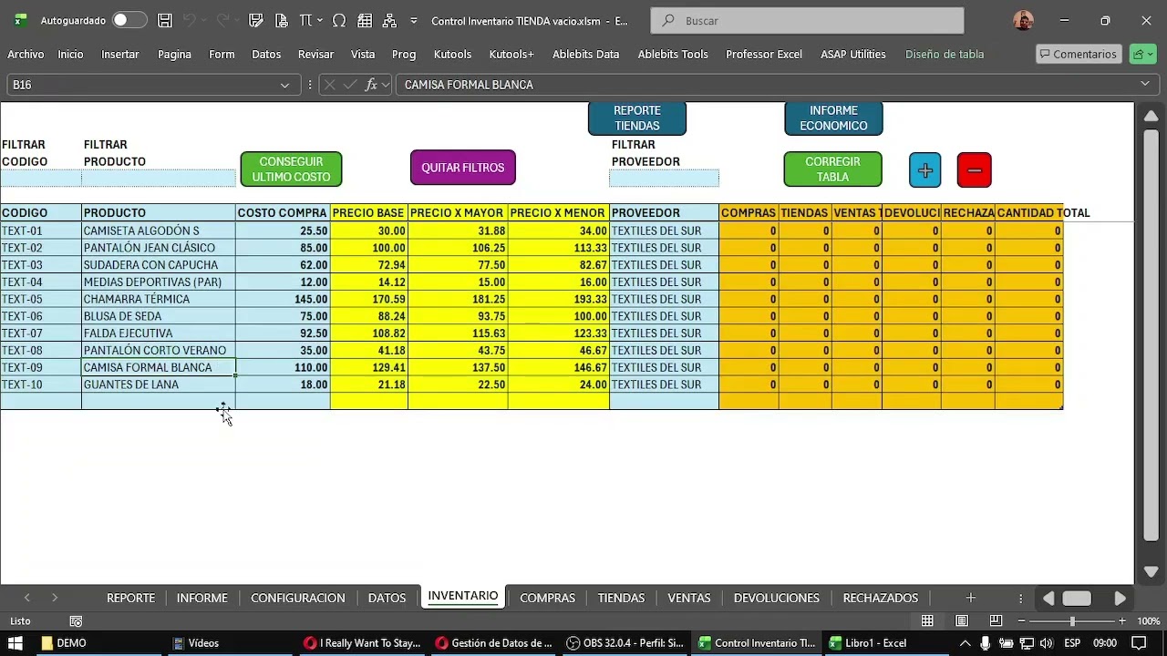 Manual de uso Planilla control de inventario TIENDA
