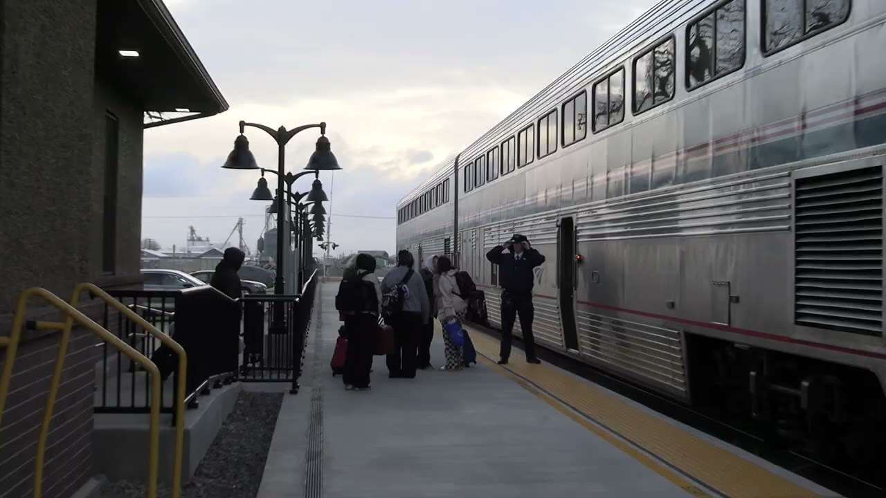 The Calif. Zephyr in windblown Ft. Morgan on 15MARCH2026 (The Ides of March)